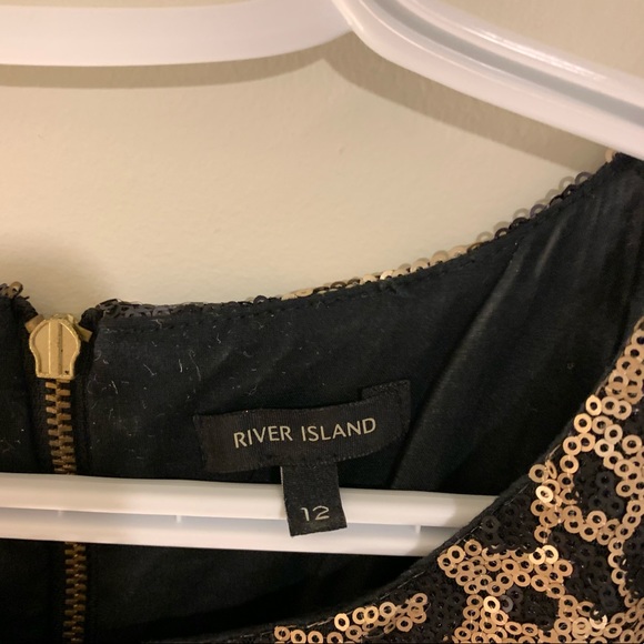 Gold Black Sequinned Dress Short front long back - Picture 4 of 11